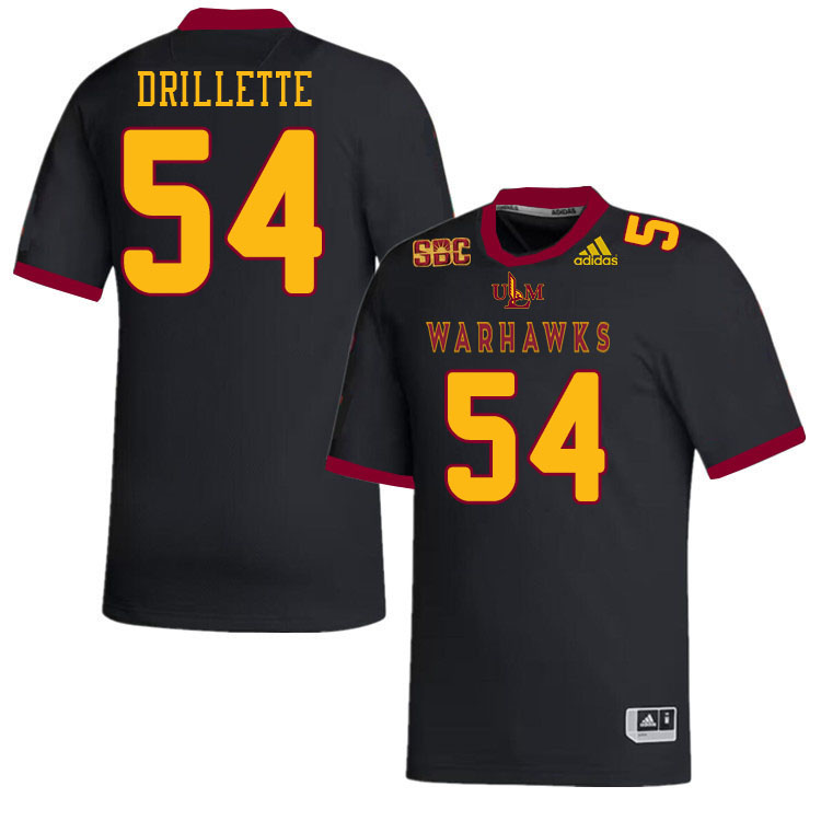 #54 Brett Drillette Louisiana-Monroe Warhawks College Football Jerseys Stitched-Black